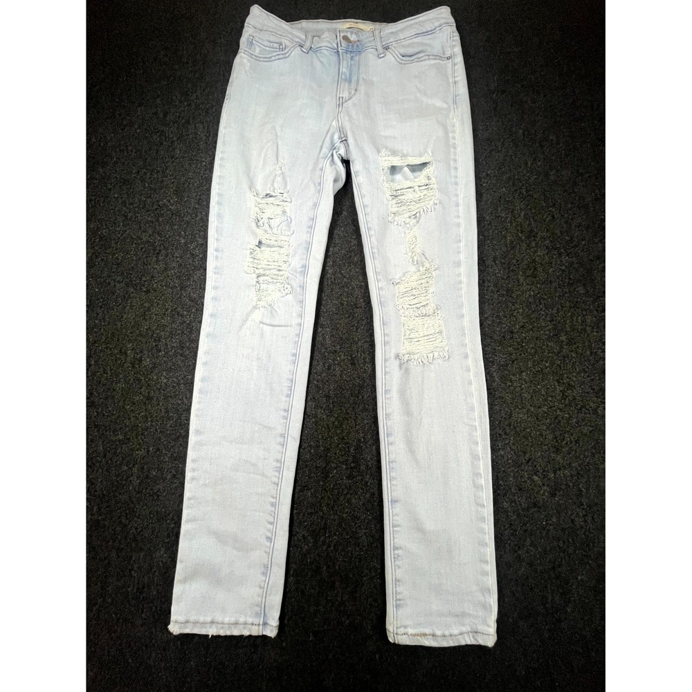 Levi's 711 Skinny Jeans Womens 29 Blue Denim Light Wash Distressed Ripped Preppy